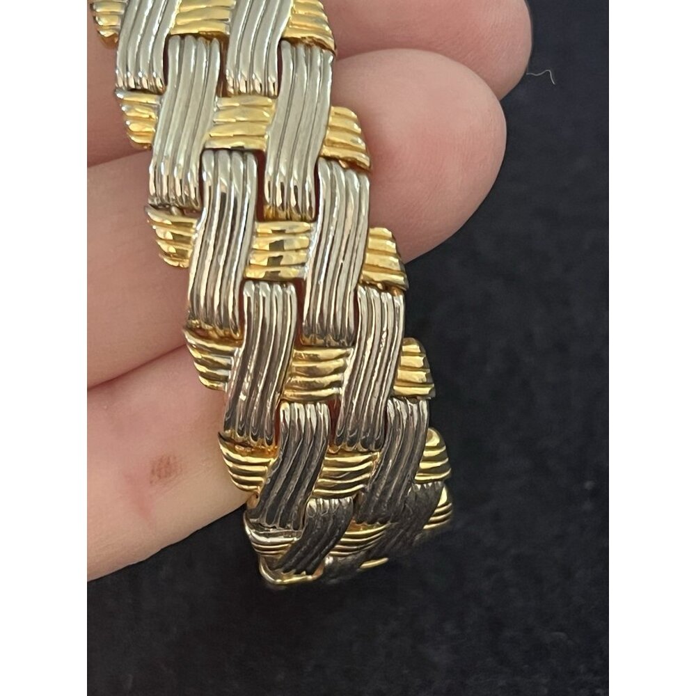 Vtg 90s basketweave braided bracelet cuff bangle gold silver New adjustable - Picture 13 of 13